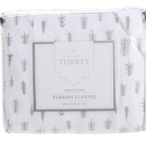 Turkish Flannel Queen Sheet Set -Grey-White